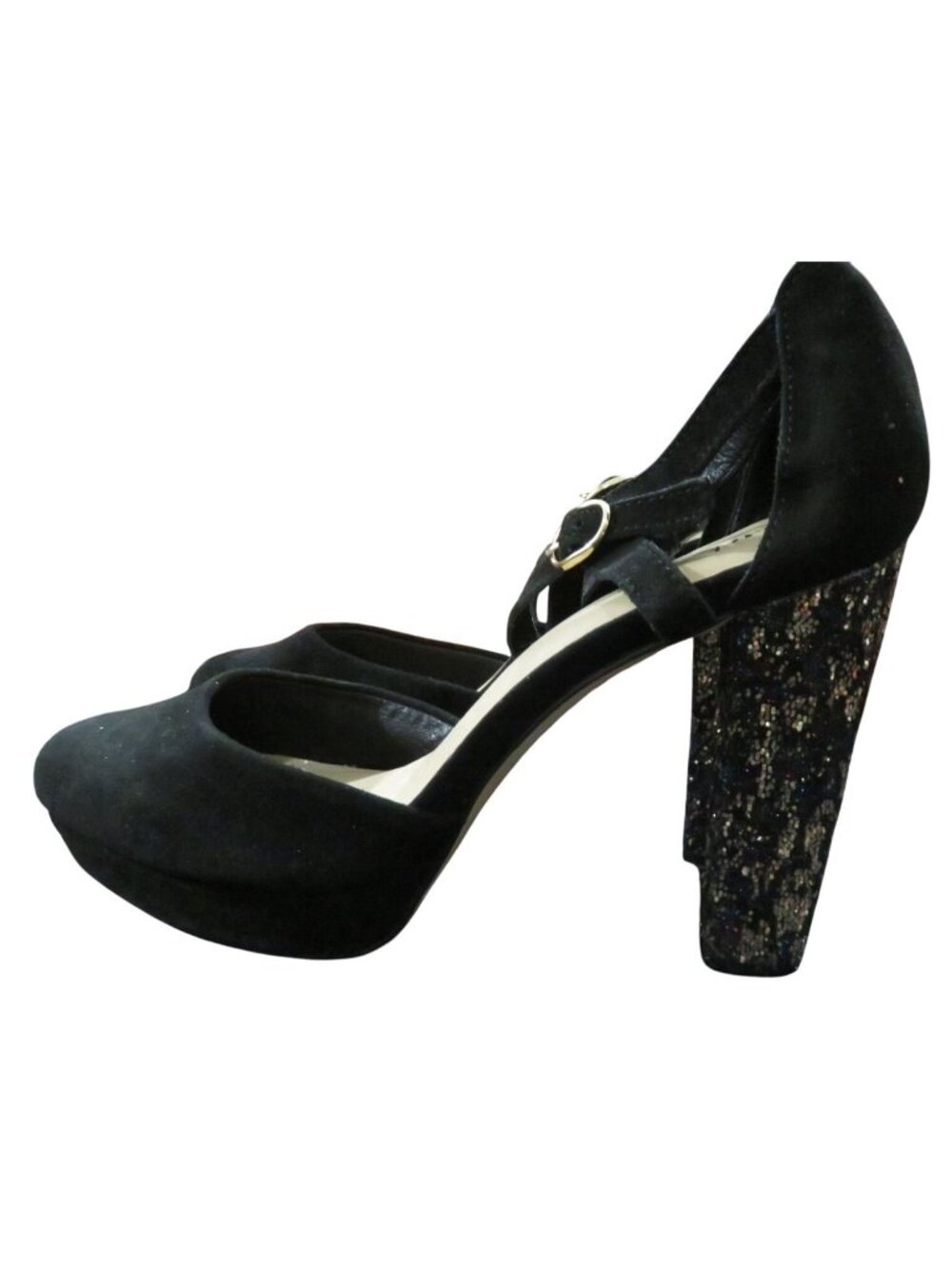 Mark. Black Micro Suede Leather Platform Chunky Embellished Glitter Heels size 9